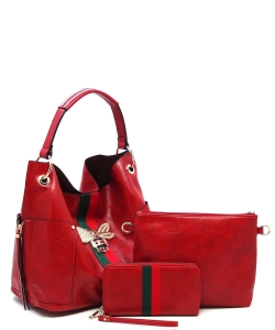 Queen Bee Stripe 3-in-1 Shoulder Bag Hobo DL2765B RED